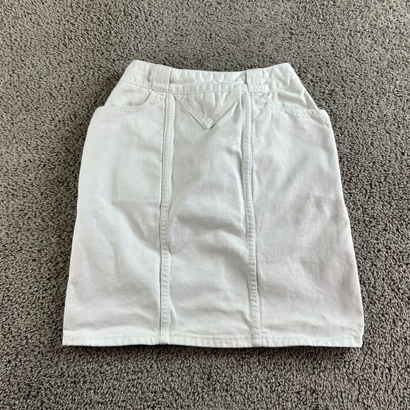 VINTAGE 80s Guess George Marciano Denim Skirt Womens 28 White Pencil USA Made - Picture 1 of 15